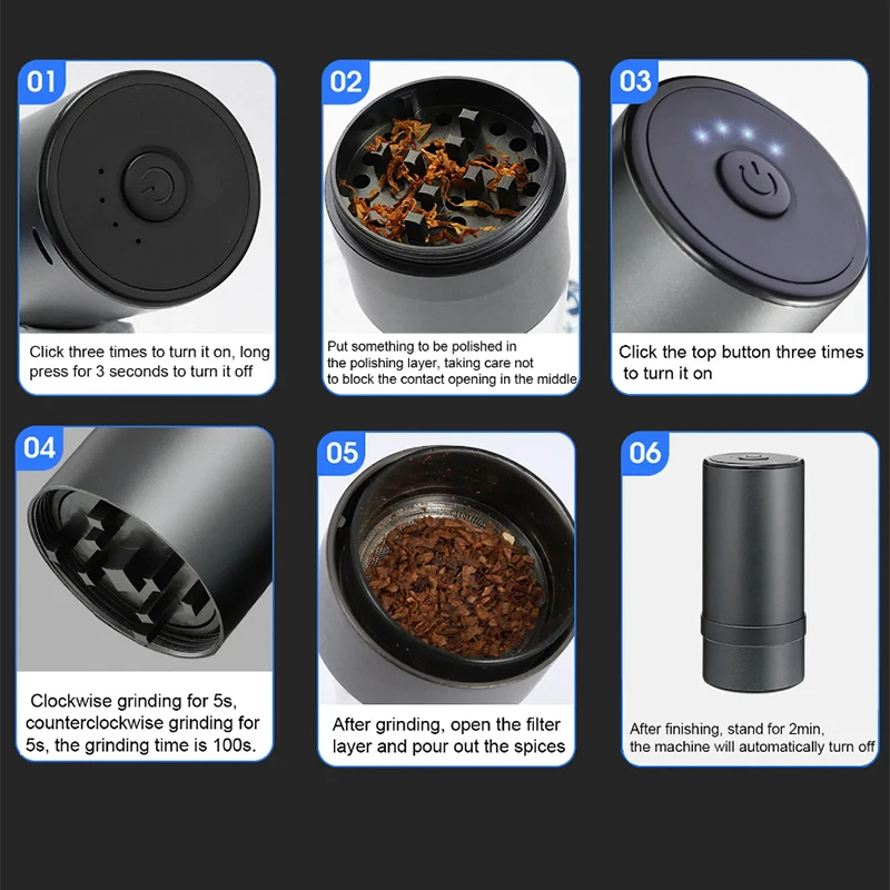 Automatic Electric Tobacco Herb Grinder Mini USB Herbal Spice Mills Smoke Grass Crusher Smoking Accessories