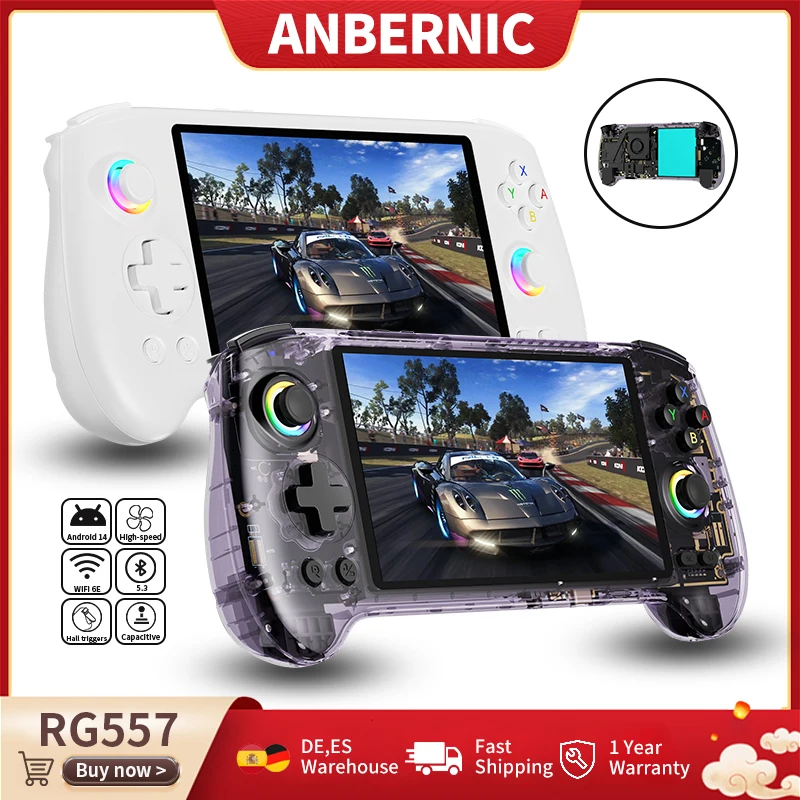 Console de jeu portable Anbernic RG557, écran AMOLED 5,48'', Android 14, batterie 5500 mAh, lecteur de jeux vidéo portable, prise en charge du streaming, WIFI, AI, Bluetooth