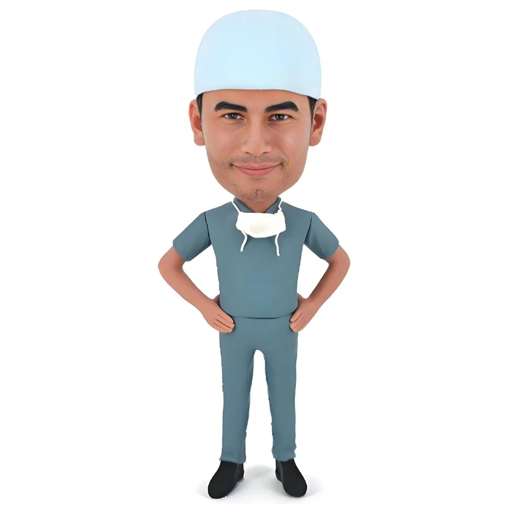 

Custom Doctor Professional Bobblehead,Personalized Dentist Scrubs Figurine,Light Blue Cap,Handmade Nurse Sculpture Statue