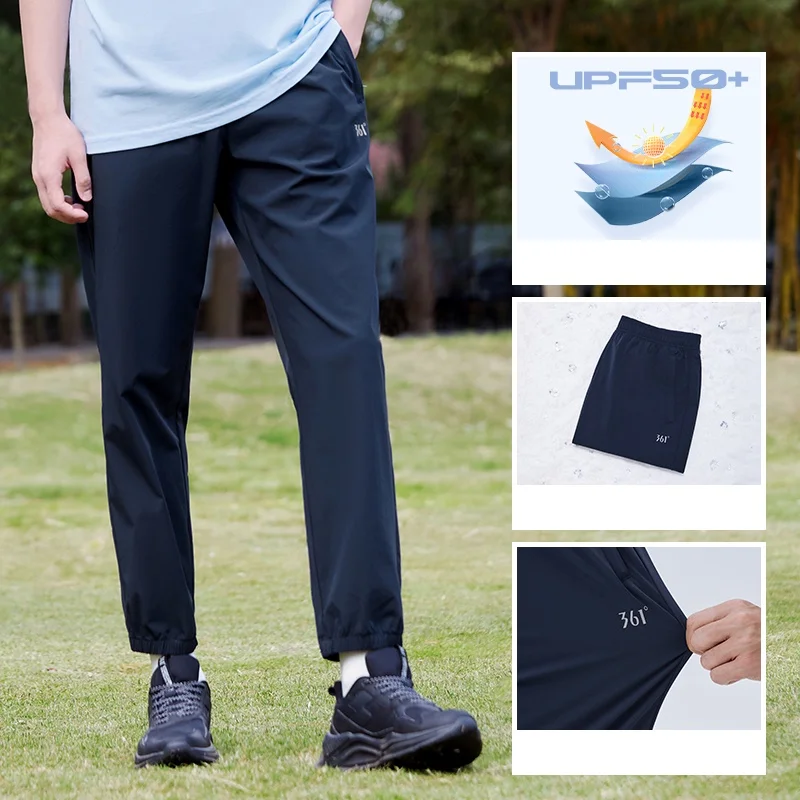 361 Degrees Men's Sports Nine-Point Pants Cool Feeling Sunscreen Breathable Basic Casual Male Black 652314707