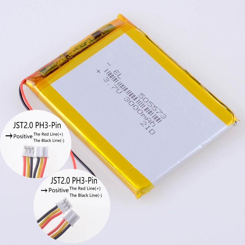 3.7 فولت 3000 مللي أمبير 11.1Wh بطارية ليثيوم بوليمر لي ليبو NTC الثرمستور 3 أسلاك JST 3Pin 2.0 مللي متر موصل 505573 للكمبيوتر اللوحي GPS DashCam