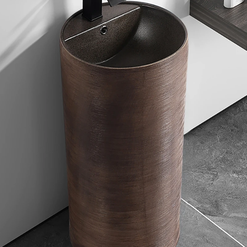 

Cylindrical floor standing column outdoor courtyard washbasin ceramic integrated washbasin column basin