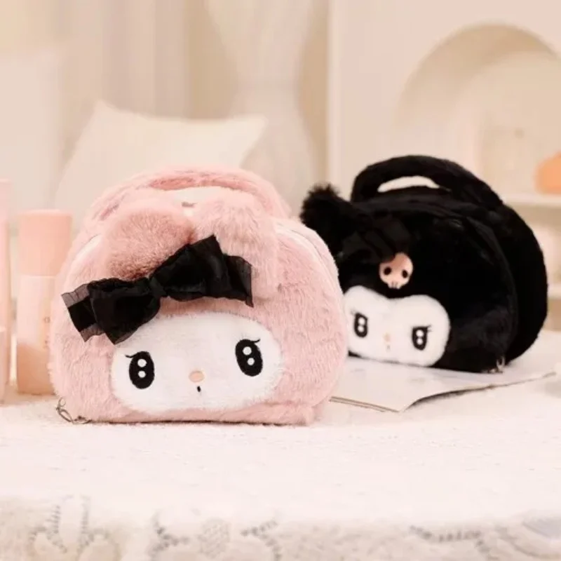 Sanrio Series Kuromi Melody Plush Makeup Bag Storage Bag Kawaii Cartoon Student The Single Shoulder Storage Tote Pack Girls Gift