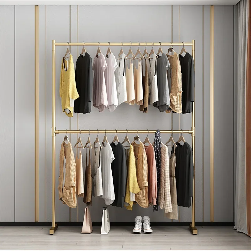 Hall Rack Industrial Clothing Multifunctional Furniture Boutique Hanger Extension Storage Locker Gold Shelf System Living Room