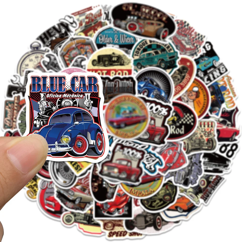 10/30/50pcs Vintage Car Cartoon Stickers Retro Hot Rod Decals DIY Phone Case Motorcycle Laptop Cool Graffiti Sticker Decoration