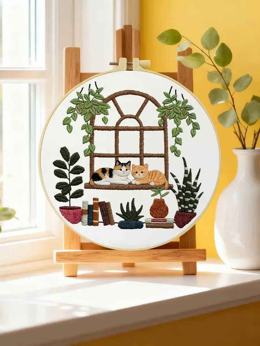 1 Stück 20X20CM/15X15CM 7,87/6,3 Zoll Fensterbank-Stickerei-Starter-Kit DIY-Kit DIY-Stickerei-Set Handarbeiten Nadelkunst – Detail 6