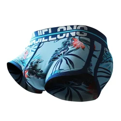 Men Underwear Floral Printed Boxer Breathable Mid-Waist Underpants Slip Homme U Convex Pouch Trunks Knickers Calzoncillo Hombre