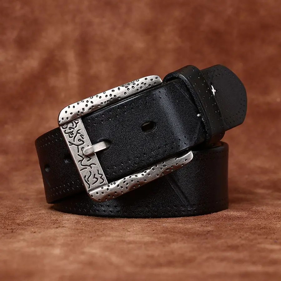 Retro, Individualistic Trendy ins Style Pin Buckle Belt Men's Genuine Leather Top Layer Cowhide Casual Denim Belt for young Man