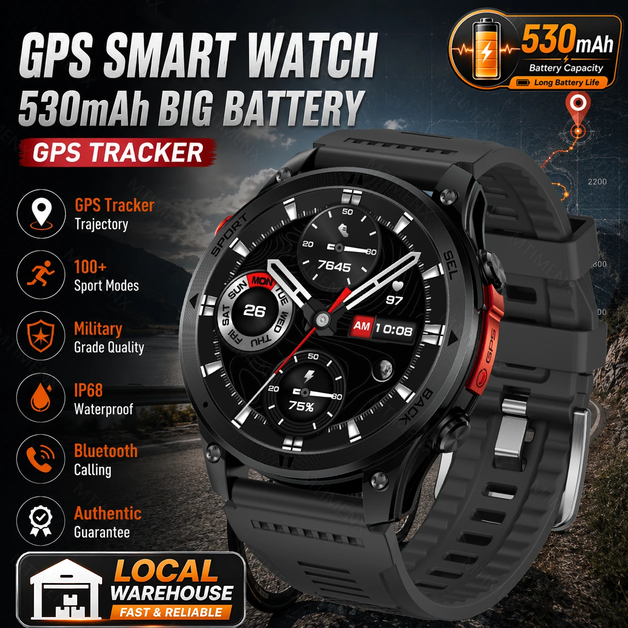 Localizzatore GPS 2026 Nuovo Smartwatch da Uomo per Esterni con Chiamate Bluetooth, Bussola, Monitoraggio Salute, Orologio Sportivo, Spedizione Locale