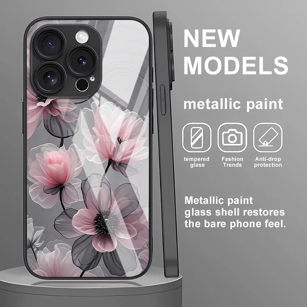 Flower Tempered Glass Case For iPhone 12 Cases iPhone 17 Pro 16 15 14 13 12 11 Pro Max Air 16 Plus X XS XR 7 8 SE2 Fundas Cover - view 4