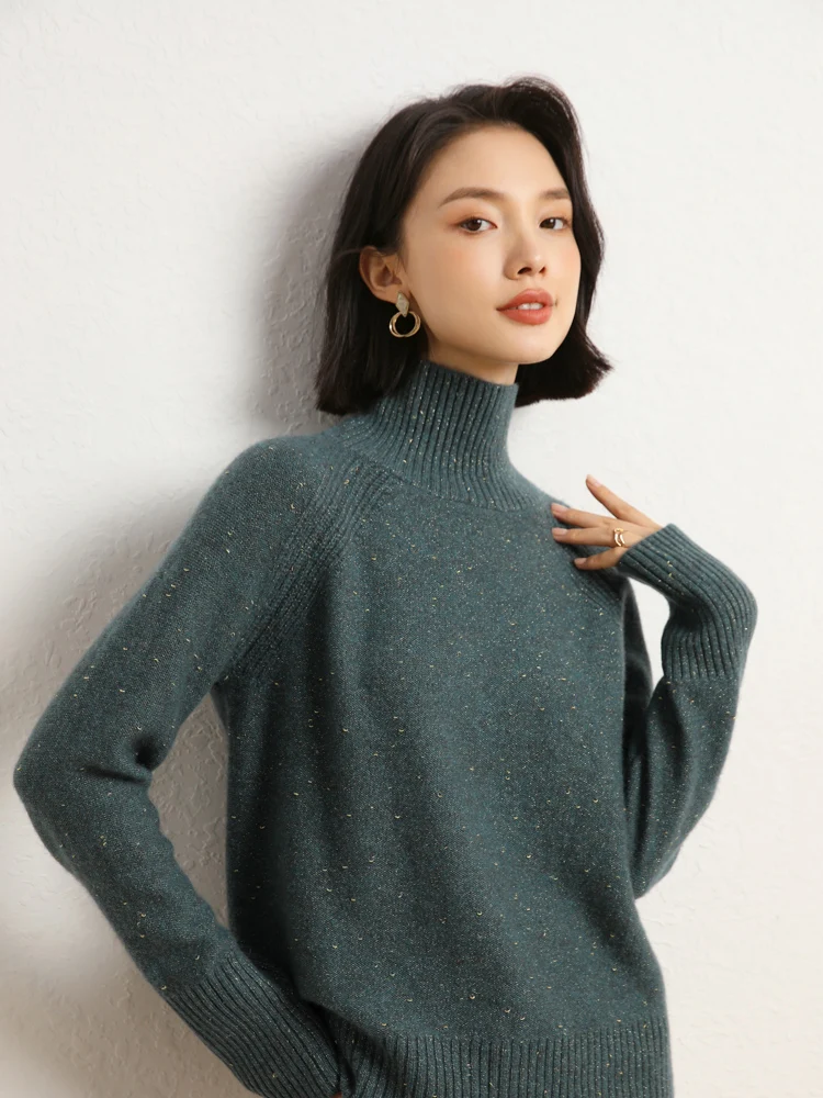 2025 New Women 100% Cashmere Sweater Casual Style Turtleneck Pullover Think Soft Warm Floral Sweater Autumn Winter Fashion Tops