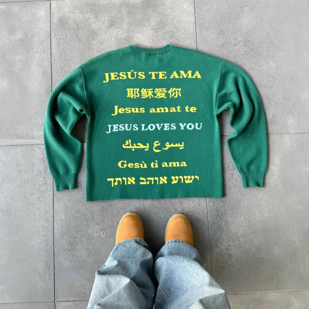 Y2k Sweter z długim rękawem Okrągły dekolt Ręcznie robiony dzianinowy wzór kreskówkowy Słodkie ubrania vintage Streetwear Jesienno-zimowy strój Ootd