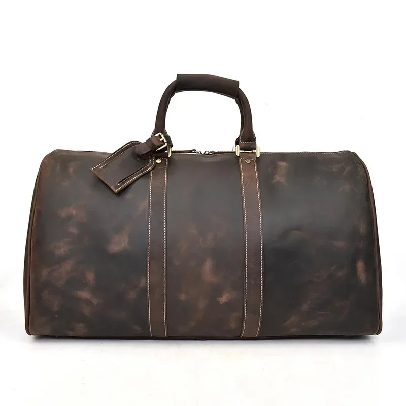 Vintage Men Genuine Leather Travel Bag Travel Tote Big Weekend Bag Man Cowskin Duffle Bag Hand Luggage Male Handbags Large 60cm