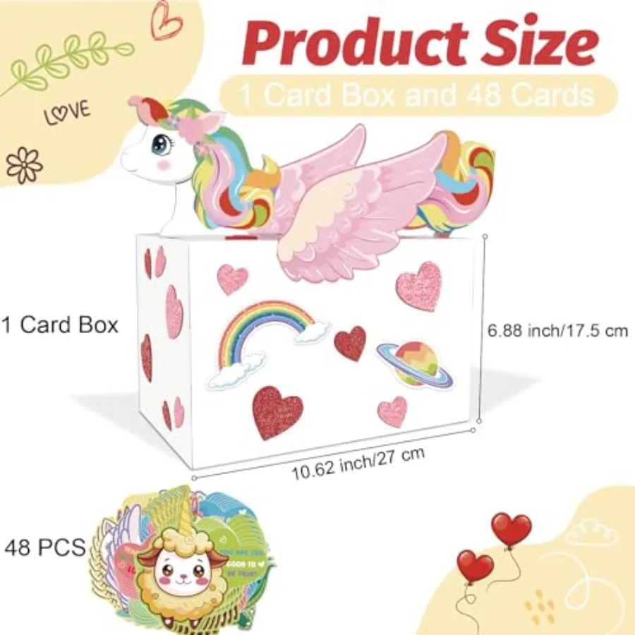 صندوق بريد عيد الحب مع 48 بطاقة تهنئة لعيد الحب، صندوق بطاقات عيد الحب للفصول الدراسية المدرسية للأولاد والبنات، تبادل الهدايا
