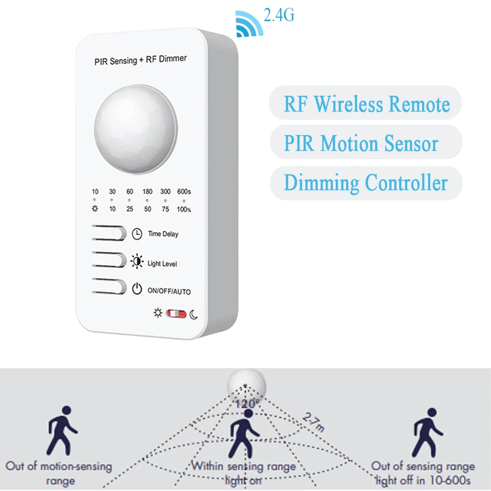 PIR Motion Sensor Dimming LED Controller 5V 12V 24V 2.4G RF Remote Control Daylight Detection PIR Controller Timer for Stairway