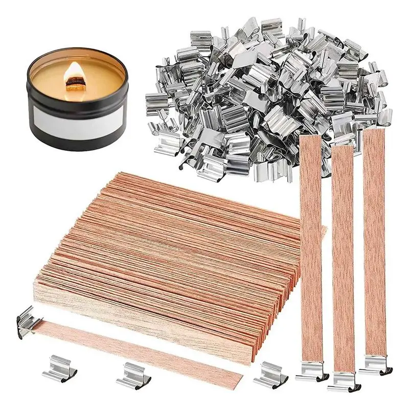 

ABMH-500 Pack Wooden Candle Wicks For Candle Making, 6Inch Burst Wood Wicks/Smokeless Candle Wicks With Metal Base Clip