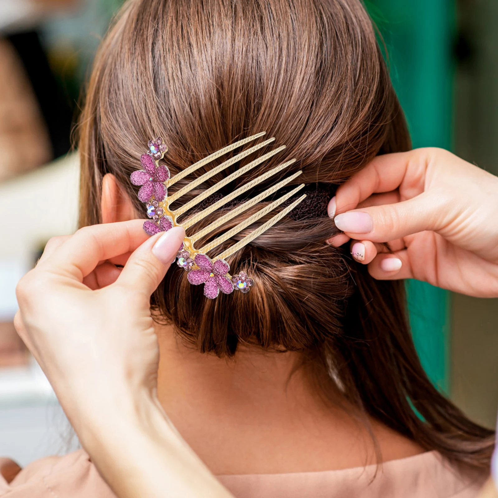 

Purple Rhinestone Comb Elegant Sparkle Wedding Bridal Accessories Bridesmaid Floral Side Bun Combs Lightweight Secure Styling