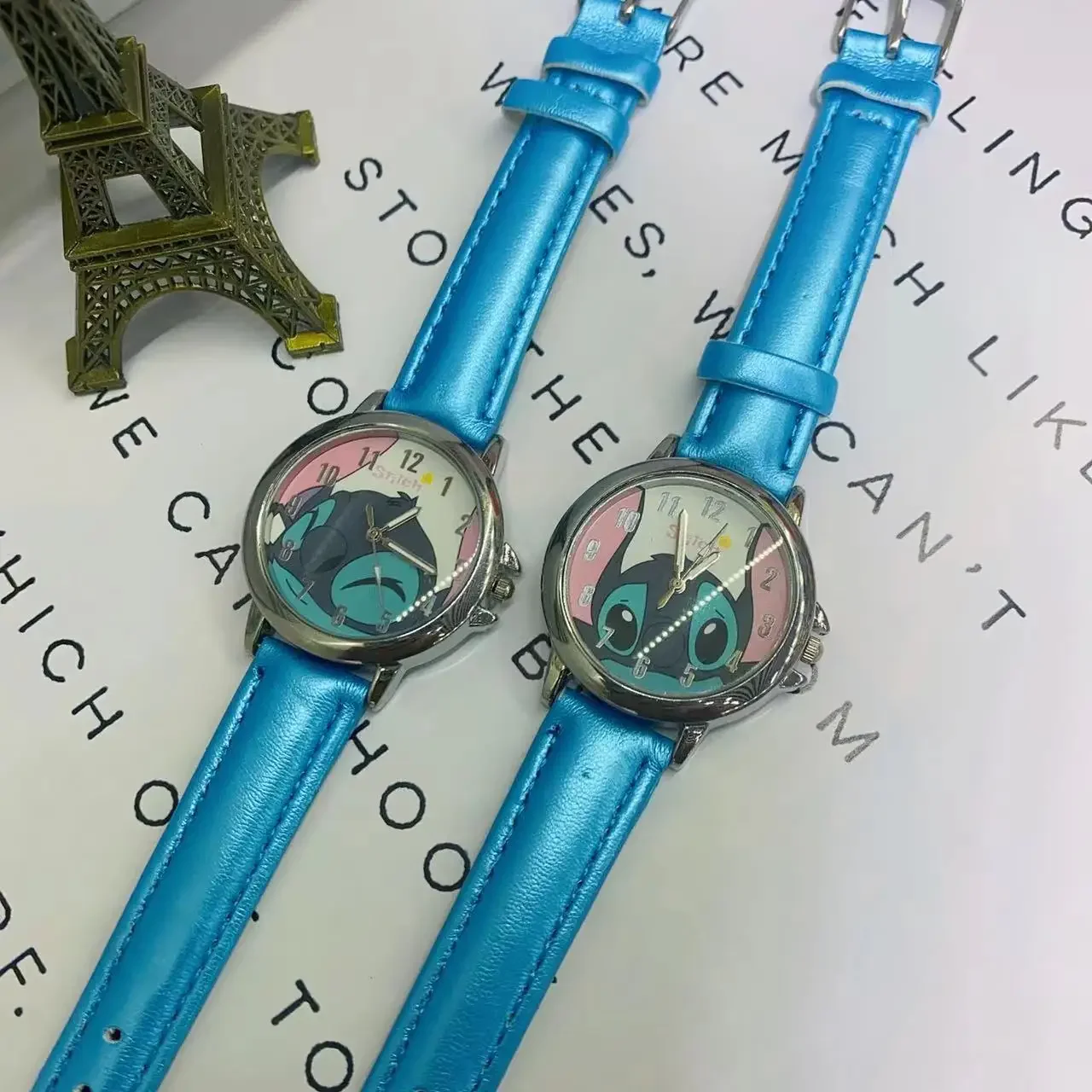 Reloj de punto Kawaii de Disney, accesorios bonitos de dibujos animados de Anime, reloj con correa de cuero de estrella para niños, textura para niño y niña, regalo de cumpleaños y Navidad