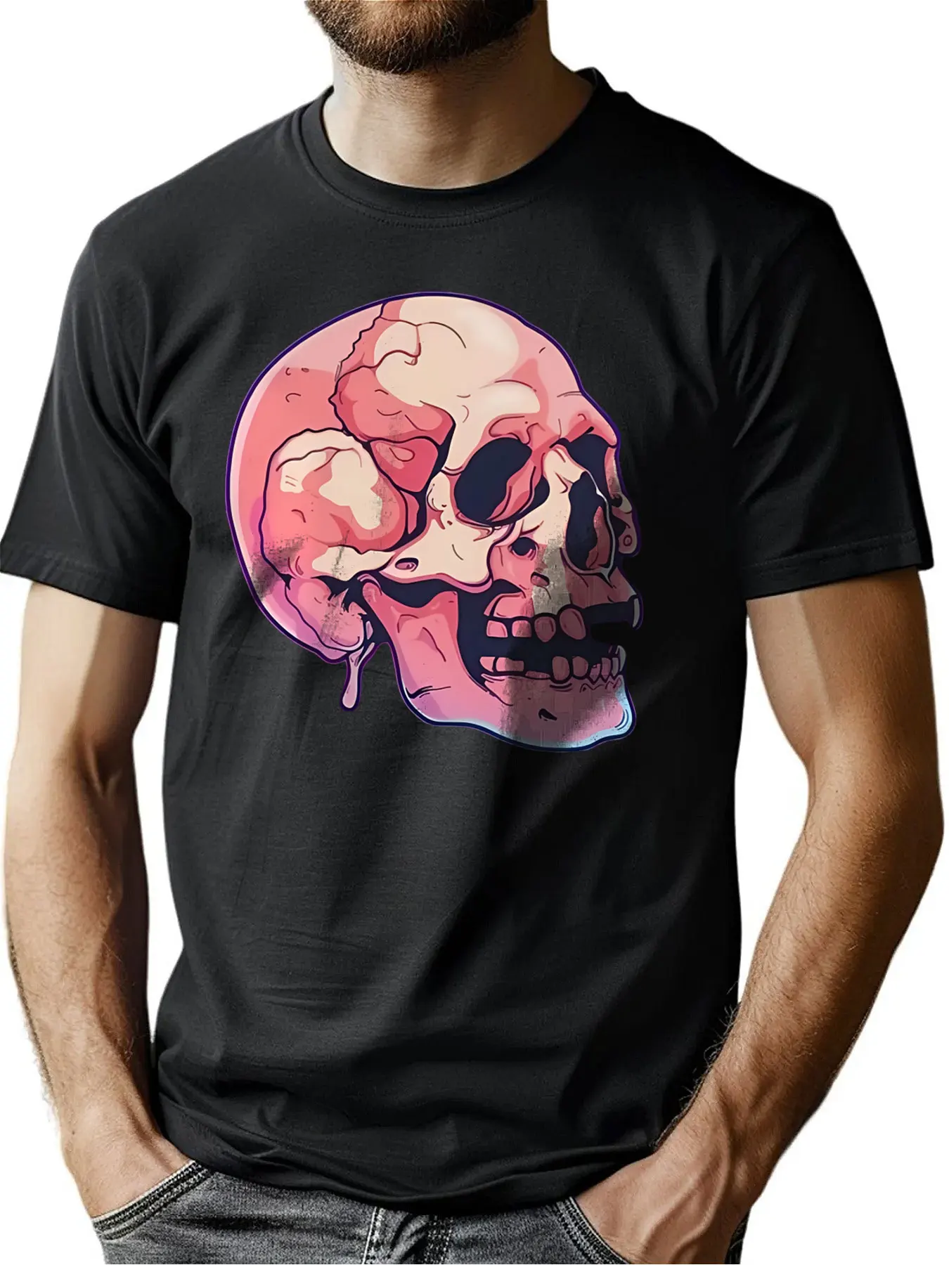 

Premium Cotton Men's Crew Neck Tee With Cool Skull Print Fathers Day Gift Outdoor Comfort Machine Washable For All Men