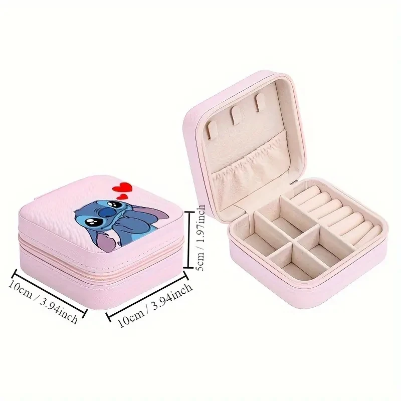 Disney stitch Portable Mini Jewelry Storage Box Travel Organizer Jewelry Case Leather Storage Earrings Necklace Ring Jewelry box