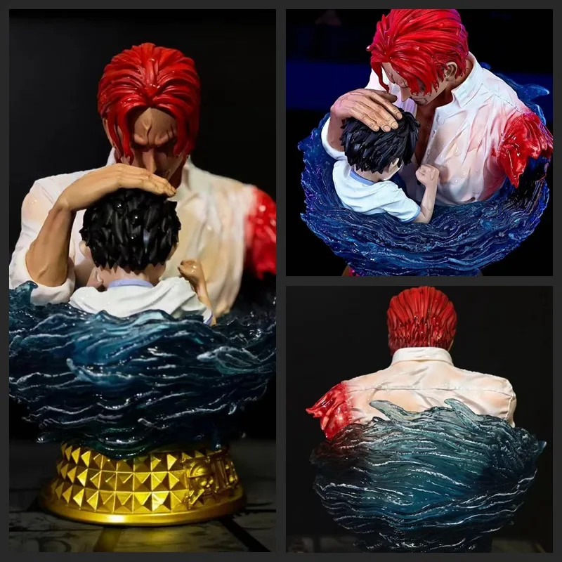 New Anime One Piece Memory Series Brokeback Red Haired Shanks Holds The Weeping Luffy Figure Bust Statue Childhood Luffy Model