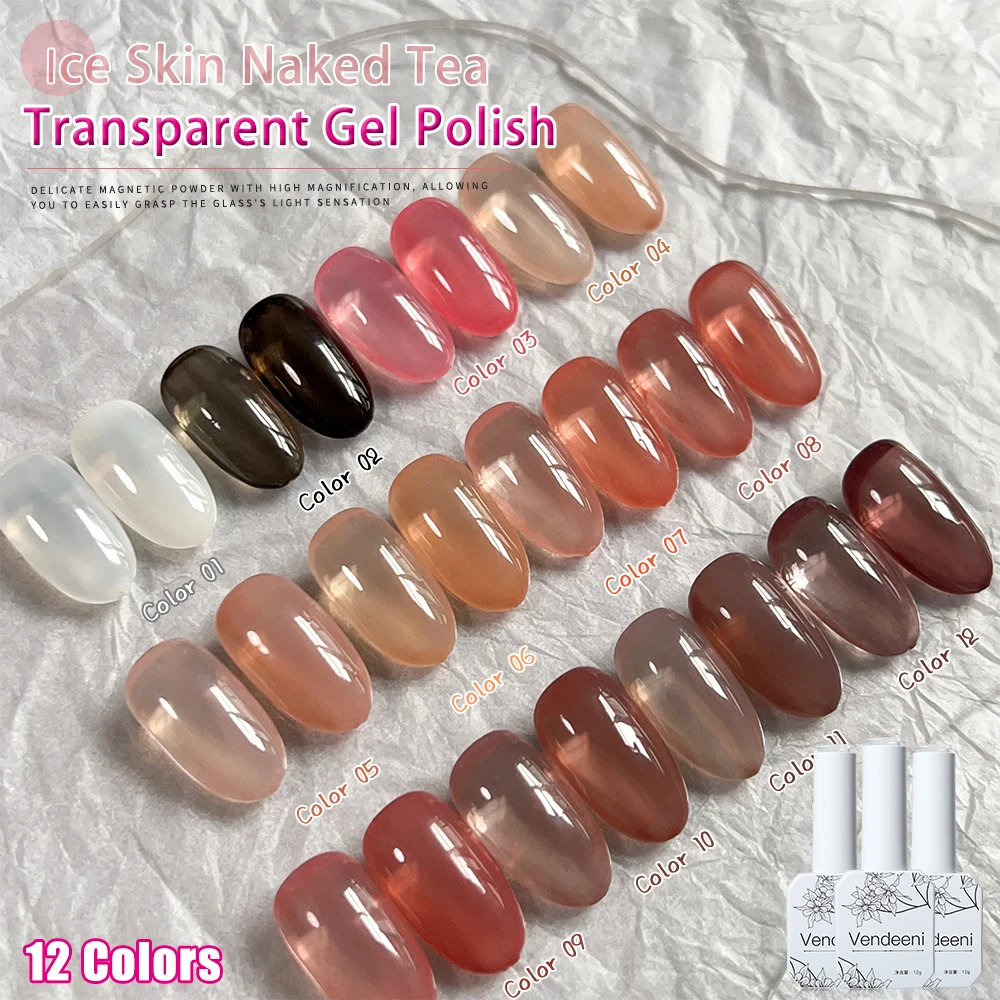 

Vendeeni 12 Colors Semi Transparent Gel Nail Polish Nude Color Pink UV LED Soak Off Gel Varnish Jelly Clear Nail Art Gel Lacquer