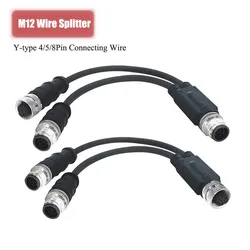 M12 Wire Splitter Y-type 4 5 8 Pin Connecting Cable Connector Industrial Grade 250V 22AWG Shielded Waterproof Connector Line