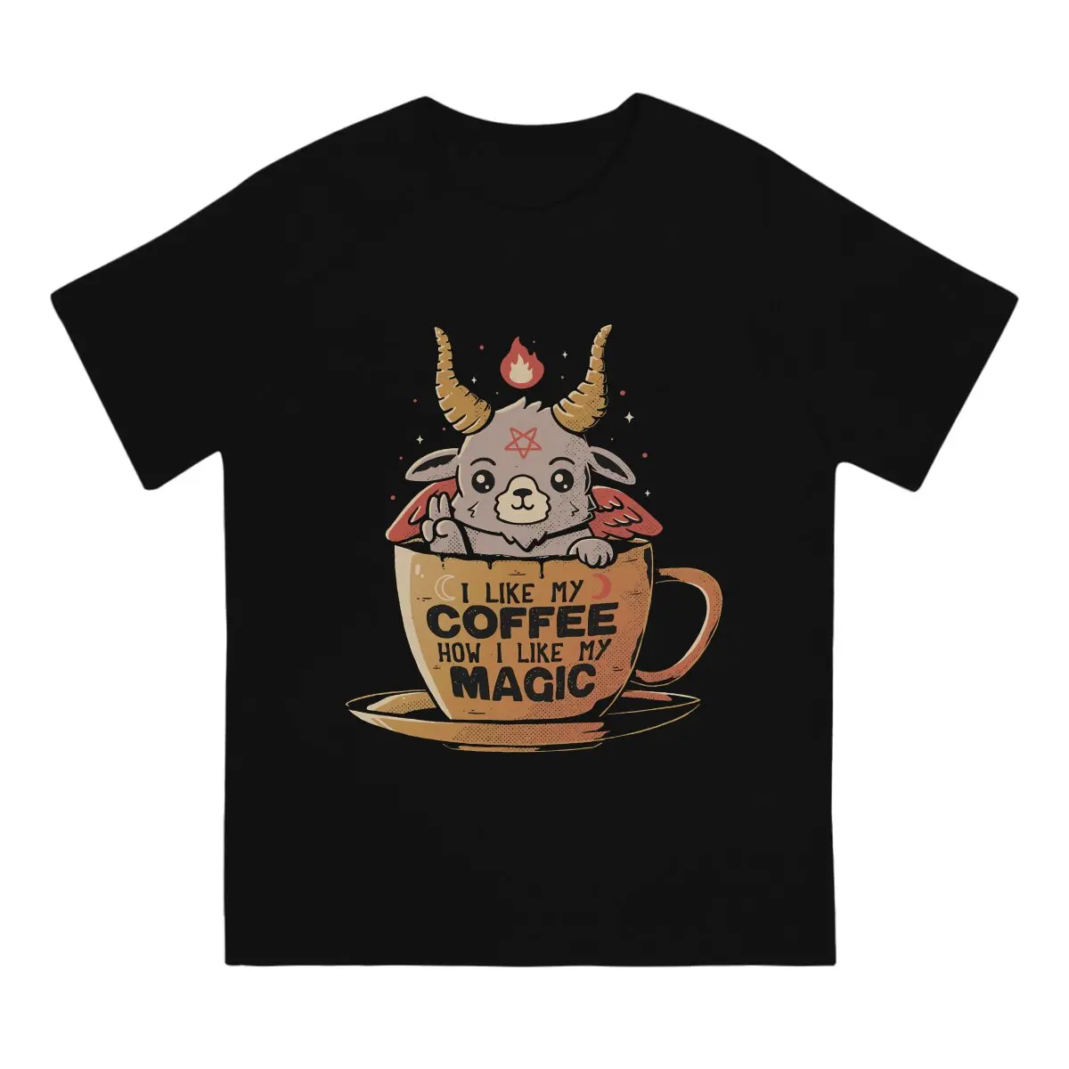 Black Coffee Cute Evil TShirt For Male Baphomet Satan Lucifer Clothing Style T Shirt Homme