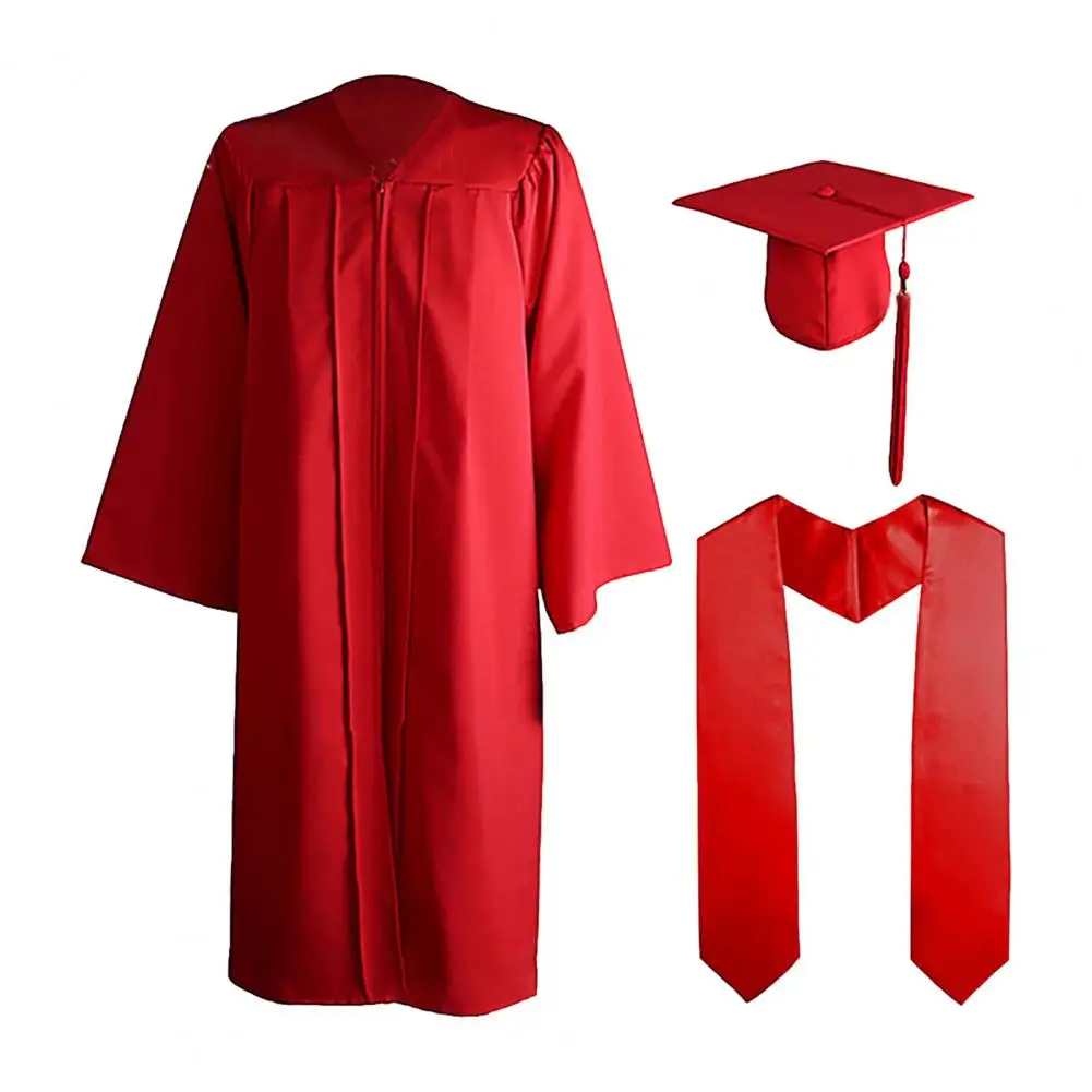 Solid Color Academic Gown Set Adult Graduation Gown Cap Set for Unisex School Uniform Cosplay Bachelor Costume for Women