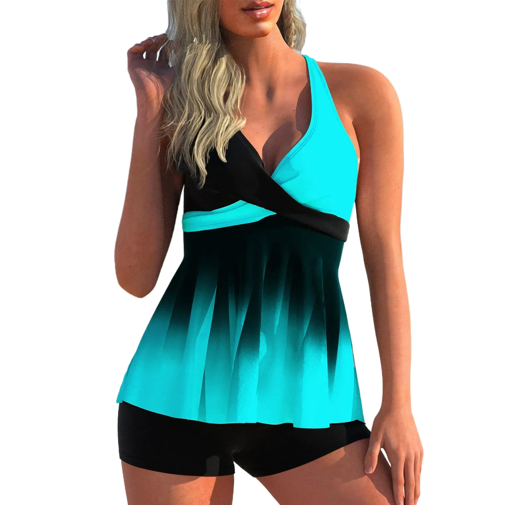 

Women's High-quality Summer Vacation Swimsuit, Fashionable Black and White Beam Printed Top and Suspender Beach Swimsuit S-6XL