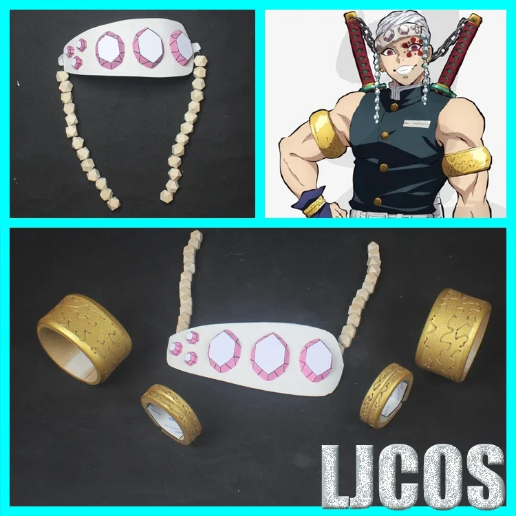 

Anime Kimetsu no Yaiba Tengen Uzui Cosplay Props Headwear Tengen Wristbands And Armbands For Demon Hallowmas Party Slayer Props
