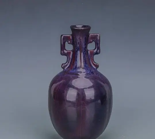 

Antique collection and decoration: Double-ear porcelain vase with rose-purple glaze from Jun Kiln in the Song Dynasty