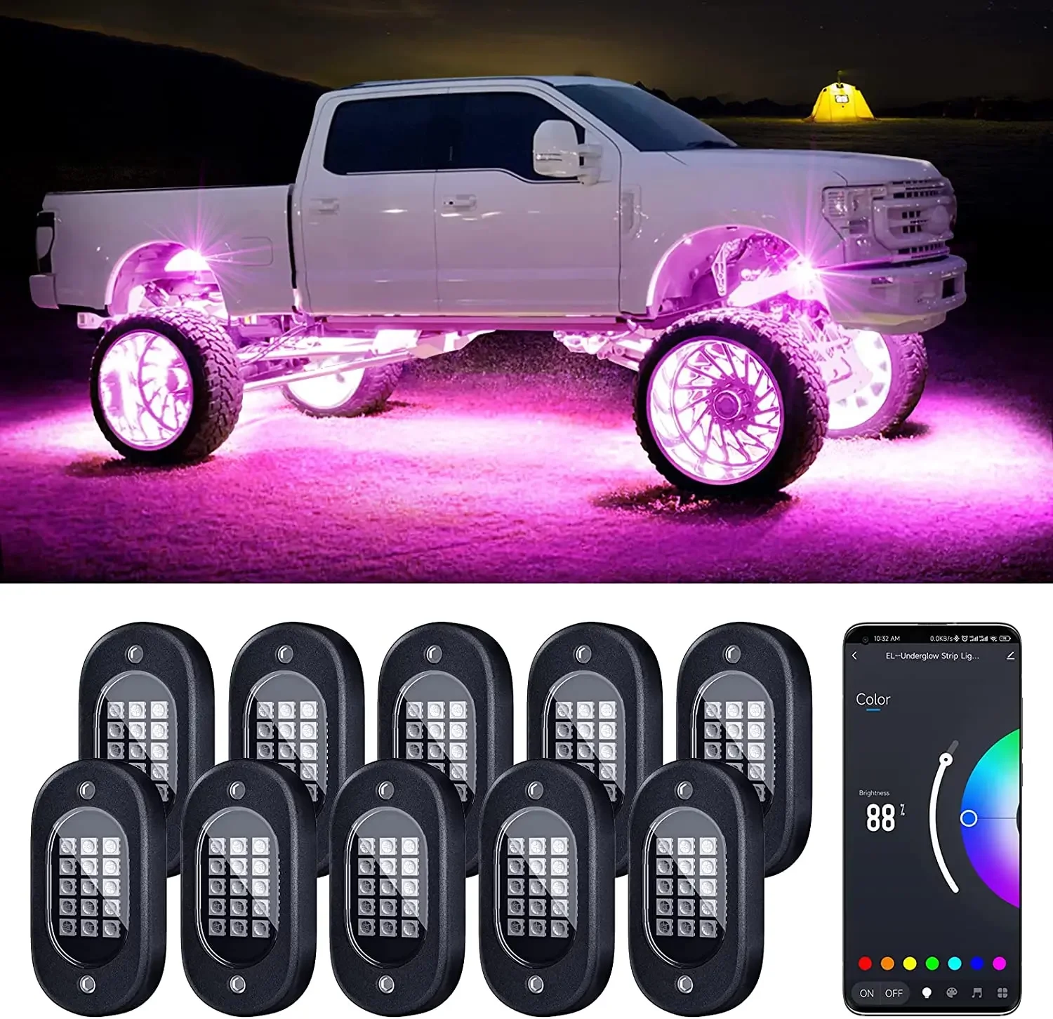 

Car Underglow Chassis Lights Multicolor Wireless Control RGB Waterproof Durable Off-Road Fit Trucks Jeeps SUVs LED Rock Lights