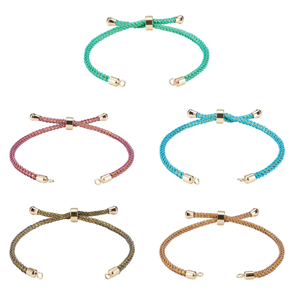 5pcs Mix Color Adjustable Nylon Slider Bracelet Cord Making (22cm long) With Environmental Brass Findings Jewelry Accessories