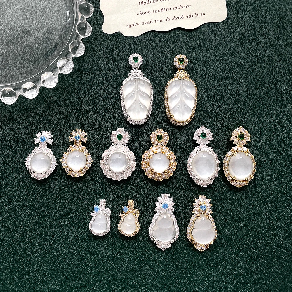 1 Piece Brass Plated with Genuine Gold Zircon Inlay Leaf Gourd Pendant DIY Jewelry Making Necklace Bracelet Accessory Materials