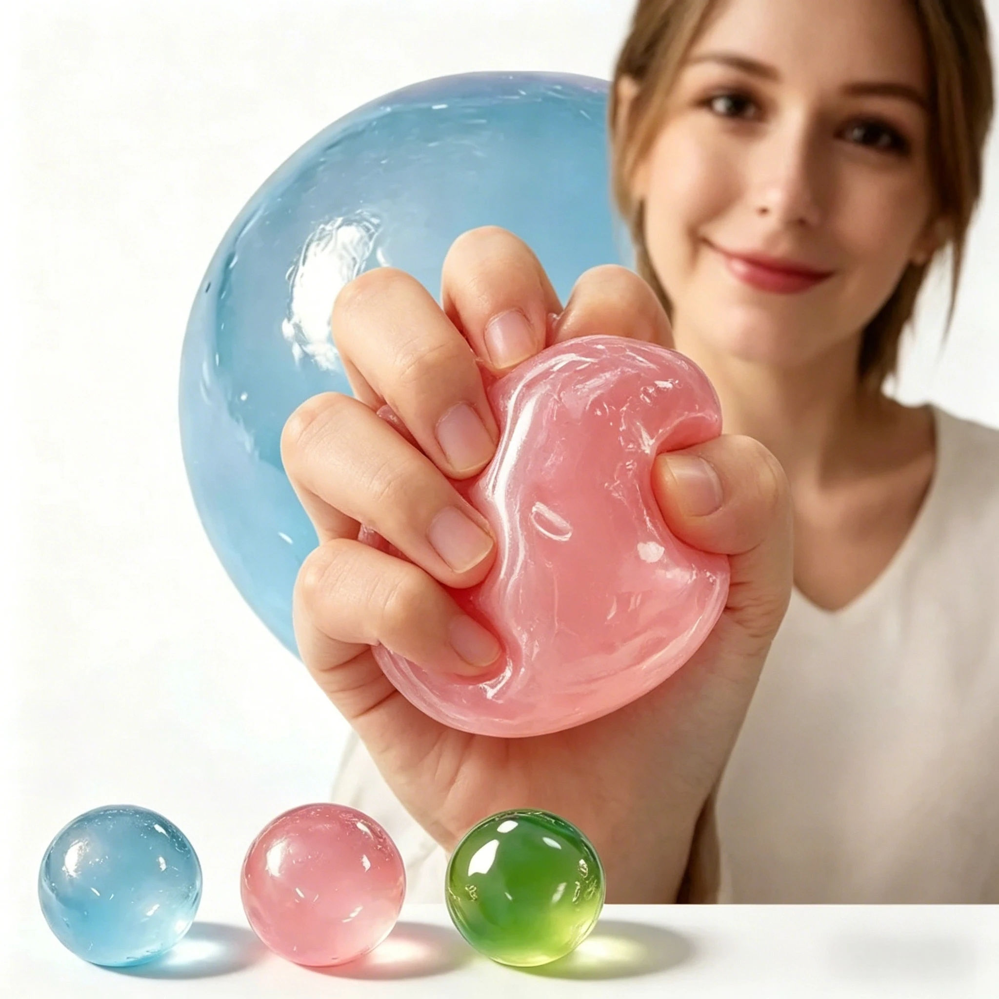 NUEVO Pelota Antiestrés de Aceite de Coco Hecha a Mano, de Ascenso Lento, Bola Sensorial de Gelatina Transparente, Juguete Suave para Aliviar el Estrés para Adultos