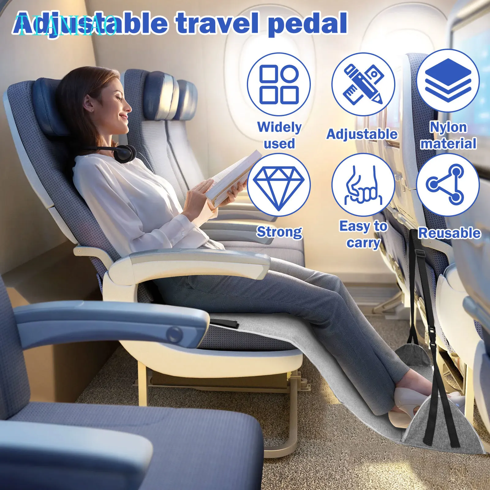 Amaca per piedi per aereo Poggiapiedi da viaggio in nylon con cinghia regolabile Comoda imbracatura per piedi per aereo aggiornata per ufficio da viaggio