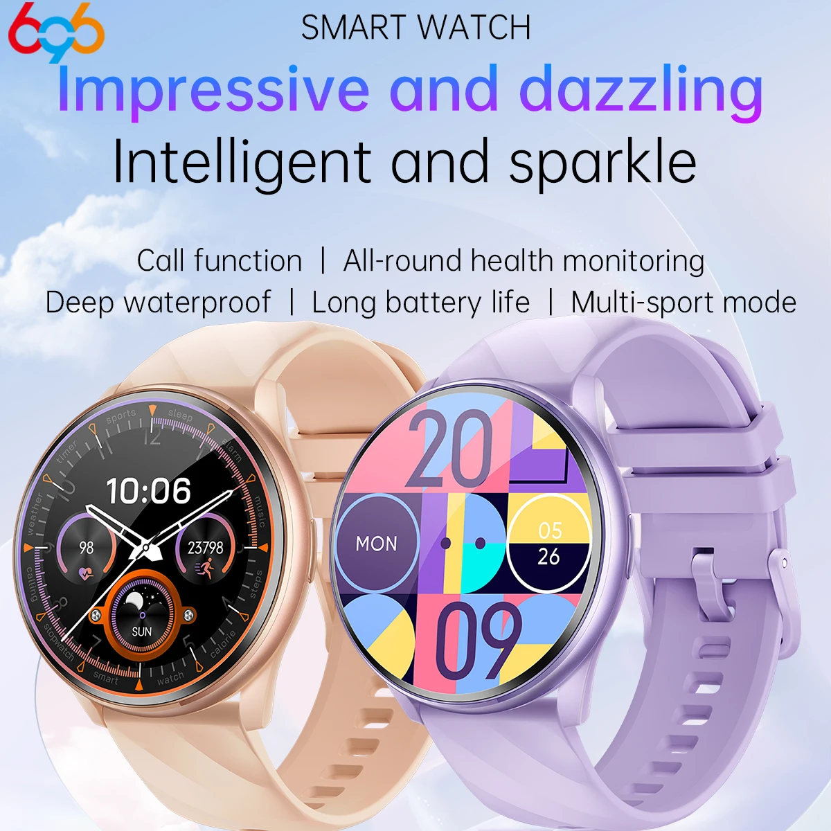 696 جديد بلوتوث دعوة Smartwatch مقاوم للماء الرياضة مراقب معدل ضربات القلب صوت مساعد ساعة ذكية المرأة رسالة دفع سوار
