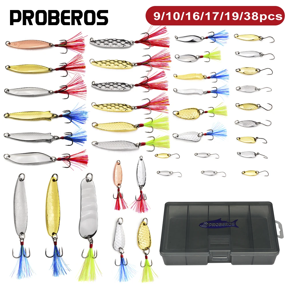 PROBEROS Löffel-Angelköder, Angellöffel aus Metall, harte Köder, Salzwasser-Angelköder, Spinner-Köder, Fisch-Drillinge