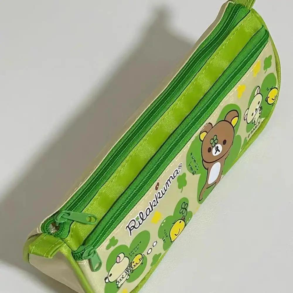 Japanische Rilakkuma Clover Leinwanddruck Stiftetui mit hoher Kapazität, kosmetische Aufbewahrungstasche, Cartoon-Anime-Peripherie, Kinder-Briefpapier