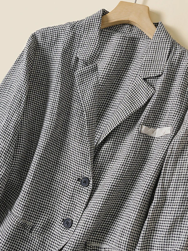 Classic Plaid Miniature Design Suit Jacket Women's Cotton Autumn Fashion Brand New Arrival Small Grid Pattern Coat