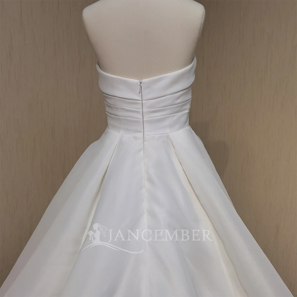 Sexy Vrouw A-lijn Trouwjurk Aangepaste Strapless Satijn Lovertjes Applique Hof Trein Bruidsjurk vestidos de novia boda