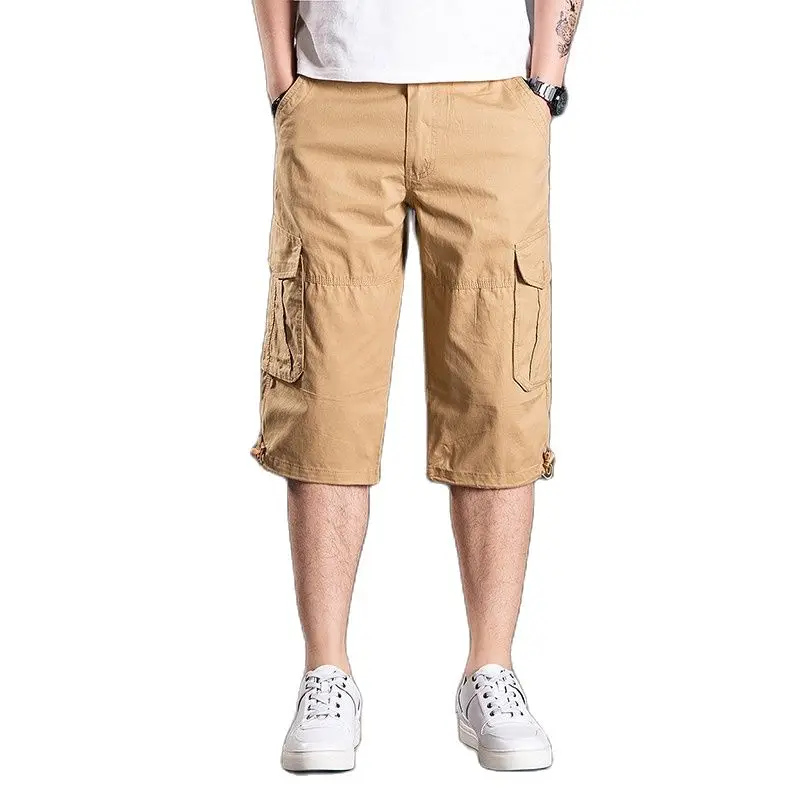 

New Fashion Cargo Shorts Summer Men Casual Straight Loose Baggy Pockets Short Hiphop Harem Cotton Elastic Waist Streetwear