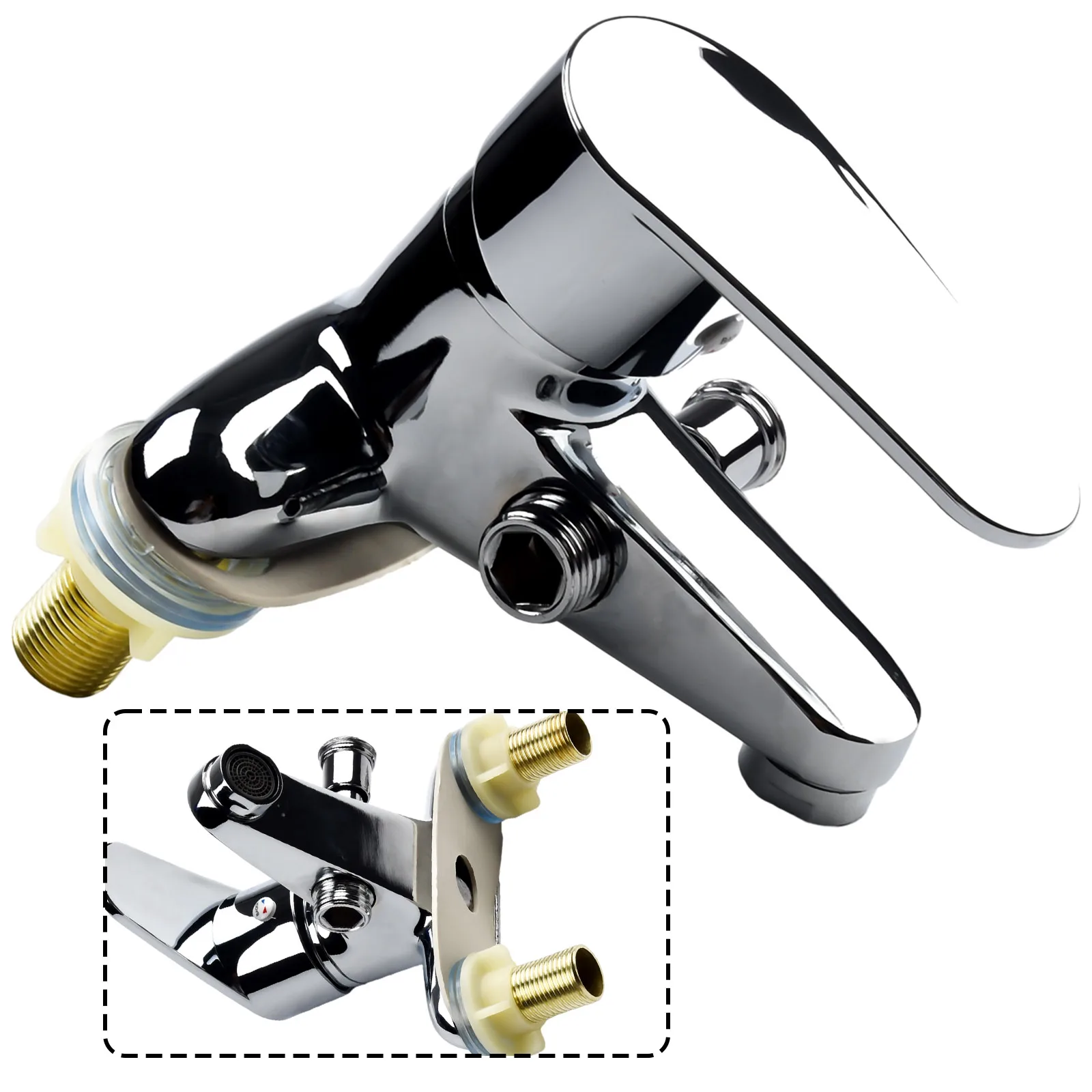 1pcs Basin Hot & Cold Water Mixer Tap Zinc Alloy Side Open 2 Ways Spool Faucet Bathroom Fixture Lead-Free