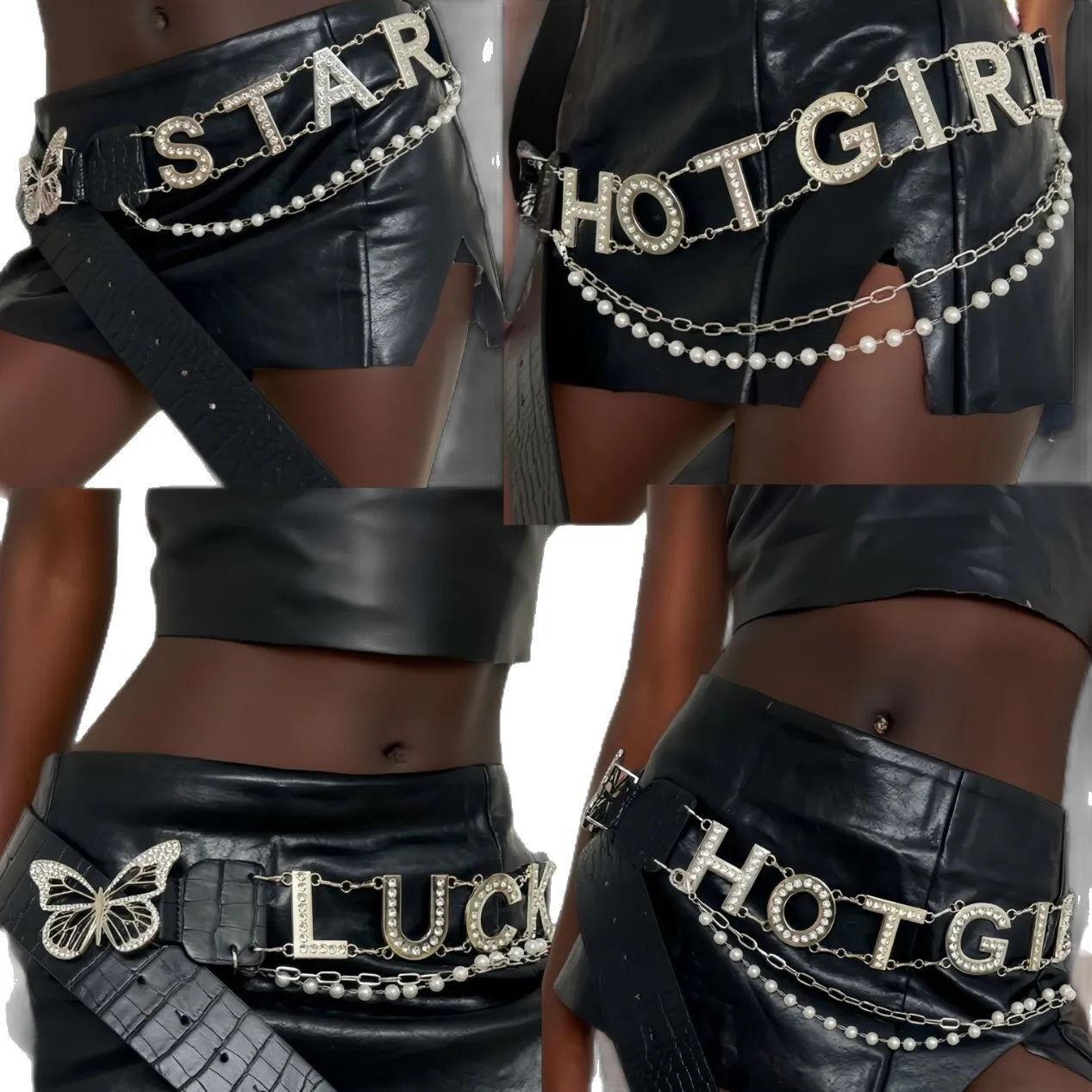 New Rhinestone Waist Chain Belt Cross-Border Item Y2K Yabi Shibuya Hot Girl Letter Style D.I.A