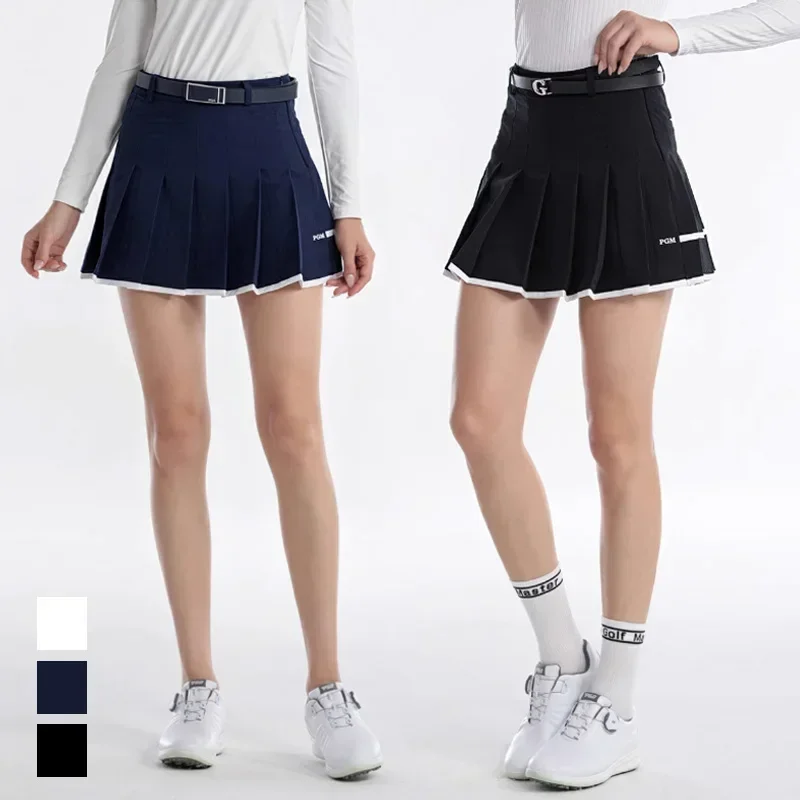 PGM Lady Patchwork Golf Skirt Women Pleated Sport Culottes Lady Slim A-line Golf Skirt Anti-light Casual Skort with Inner Short