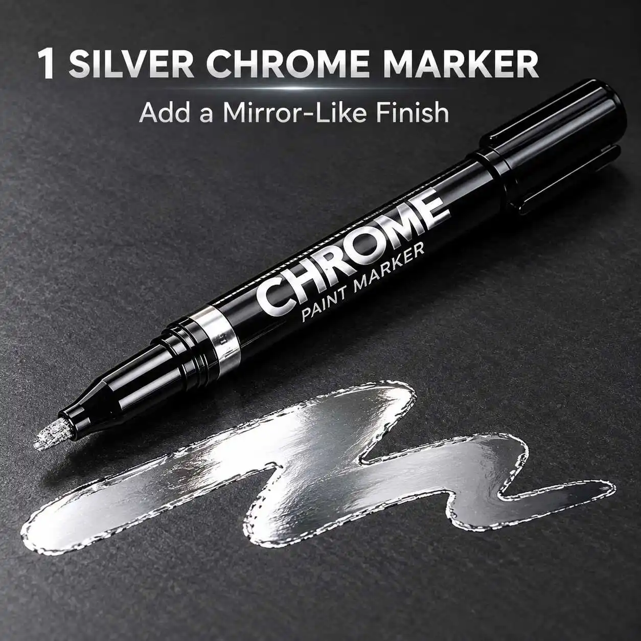 1pc Silver Chrome Paint Marker Reflective Mirror Finish Pen for DIY Crafts Art and Model Details
