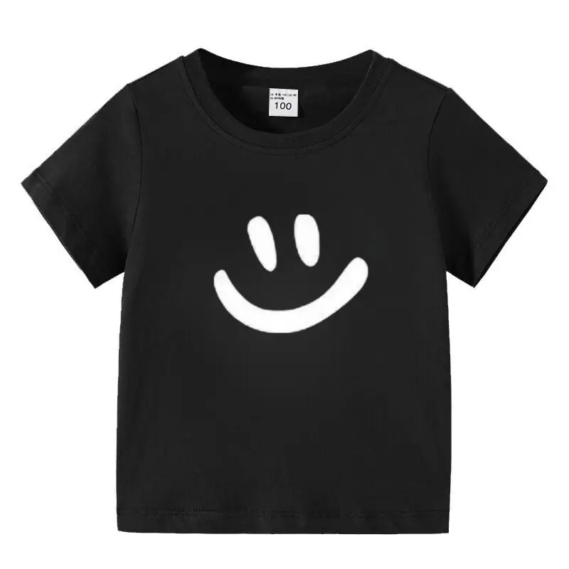 New Short Sleeve  Smiley face simple Print Toddler Cotton Cartoon Tee Tops Clothing  Children's for Boys Girls Kids T- Shirts