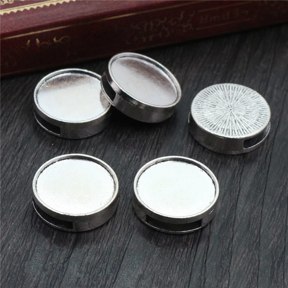 10pcs 14mm 16mm 18mm Inner Size Bronze And Antique Silver Plated Hole (10mm) Beads Cabochon Base Cameo Setting Charms Pendant