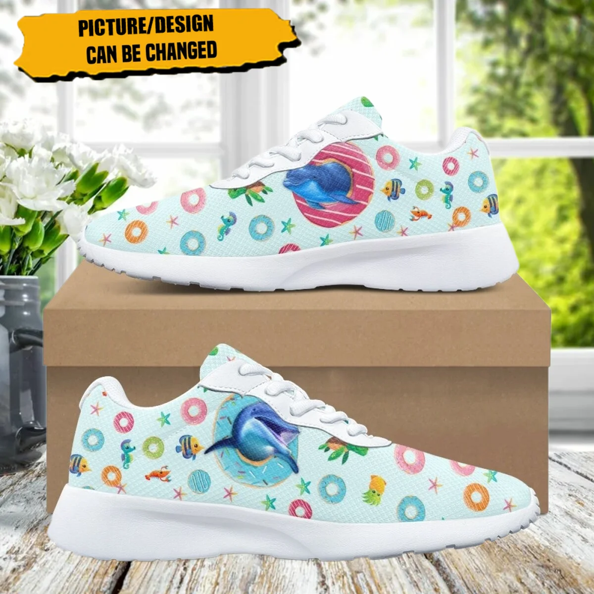 Dolfijn Schildpad Donut Patroon Vrouwen Sneakers Flats Ademende Comfortabele Dames Sport Outdoor Hardloopschoenen Sportschoenen Sportschoenen Gym Schoenen